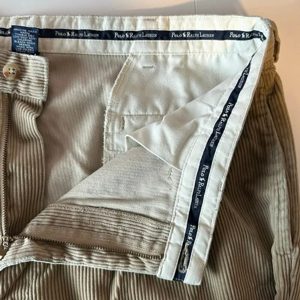 Polo Ralph Lauren Polo Cords Men’s Corduroy Pleated Trousers Size 38 Tan Preppy